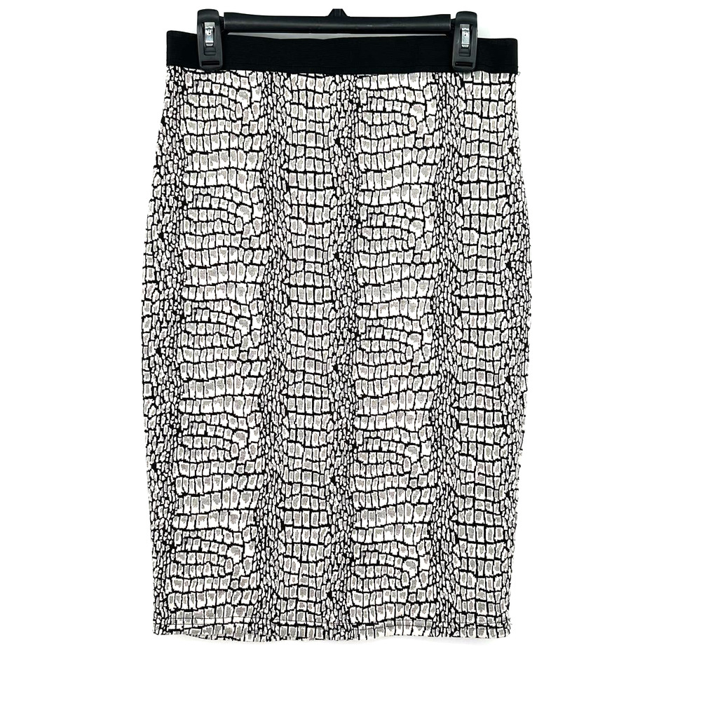 Pixley size medium gray black white pencil midi skirt‎ stretch elastic waist NWT
